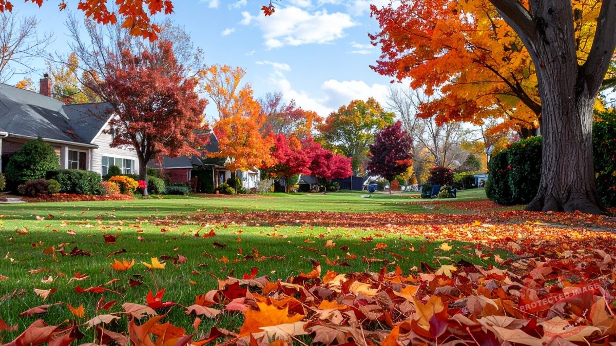 Fall lawn seeding tips Ohio on an autumn yard ready for over-seeding.