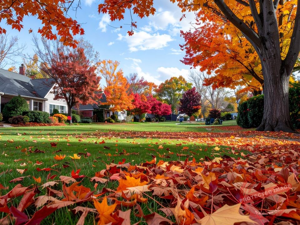 Fall lawn seeding tips Ohio on an autumn yard ready for over-seeding.