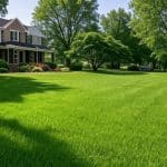 Well-manicured lawn with Ohio home and native foliage showcasing natural lawn care solutions.